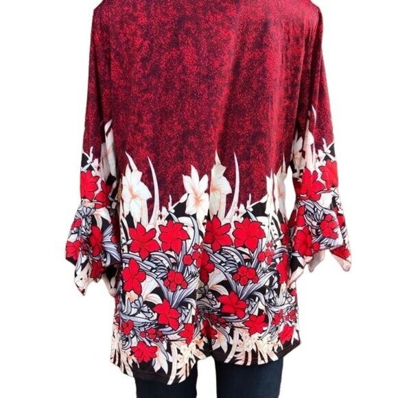 Red Floral 3/4 Sleeve Long Top Shirt Dress Size XL - Picture 6 of 8
